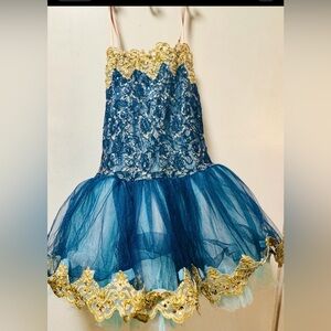 Weissman Blue Gold Ballet Dance Costume Lace Tutu Competition Dress LC